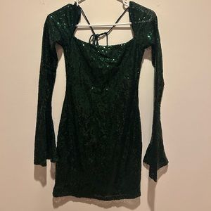 Lucy In the Sky Giulia Square Neck Dress in Green Sequins